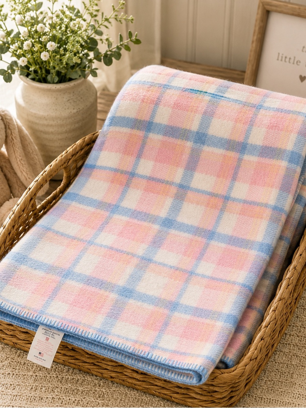 Tennessee Woolen mills Acrylic Soft Pink Blue Vintage 39x43